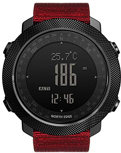 AIMAISEN Orologio militare da uomo Sport all'aria aperta 50 M da polso impermeabile con Orologio bussola Cronometro Altimetro Misurazione altezza/pressione atmosferica Per corsa escursionistica (Red)