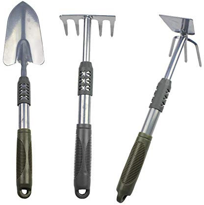 HIZQ Kit Herramientas Jardineria, 3 Pcs Herramientas De Jardín Acero Inoxidable De Jardín De Aluminio, Juego Herramientas Jardin Arado, Pala De Empalme, Grada De Empalme