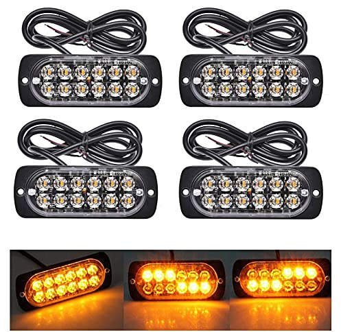 RIGIDON 4x säkerhetsvarningsljus med gult blinkande ljus 12V 24V | 12 leds, ingen kontroller, blinkande, varningsljus, LED-ljusramp, universal för bil terräng lastbil ATV 4x4 båt, vattentät