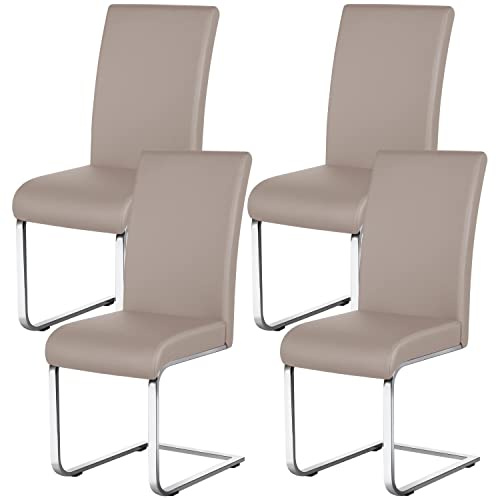 Yaheetech Esszimmerstühle 4er Set Küchenstuhl Metallgestell, Hellbraun | Schwingstühle, Freischwinger Stuhl, Gestell aus Metall, 135 kg belastbar, für Küche/Esstisch
