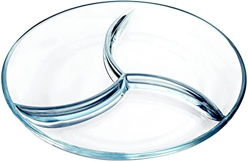 NUTRIUPS Piatto diviso in vetro con 3 scomparti per forno a microonde in vetro, vassoio da portata diviso in vetro per cucina (23 cm, 1 confezione)