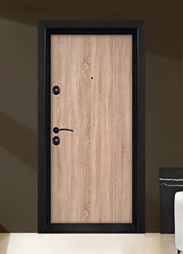 Porta Blindata Ingresso 90x200 con Spioncino - Portone Esterno Rovere e Nero PL37 (Interna Sinistra)