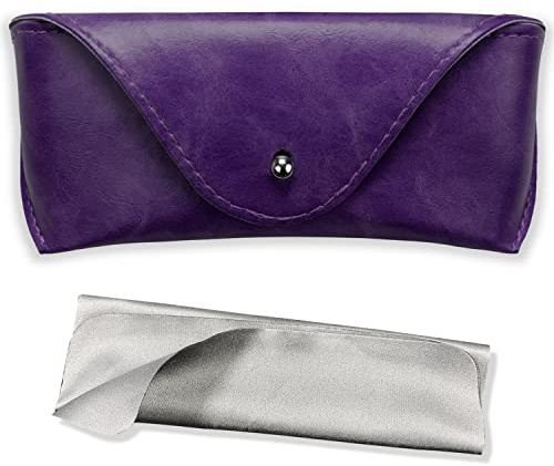Custodia portatile in pelle morbida e semi dura per occhiali da sole per occhiali da vista custodia per occhiali da vista marrone/nero custodia per il trasporto per donne uomini, Viola, M