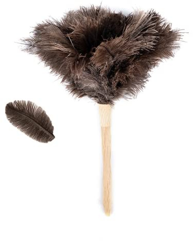 Staubwedel mit Straußenfedern, zur Reinigung von Federn, flauschig, natürlich, echte Straußenfedern mit Holzgriff und umweltfreundlichem, wiederverwendbarem Straußenfeder-Staubwedel (Länge 40 cm)