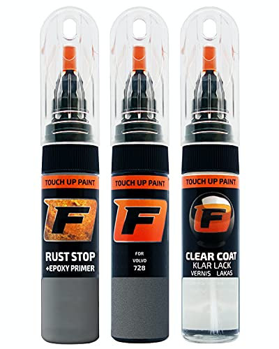 FIRANTO stylo peinture de voiture pour Volvo 728 Thunder Grey réparation couleur voiture 3 en 1, rayures stylo retouche peinture 15ml avec pinceau, apprêt, laque