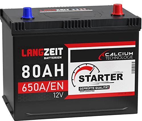 LANGZEIT ASIA Autobatterie 12v 80Ah Batterie Plus Pol Rechts ersetzt 70Ah