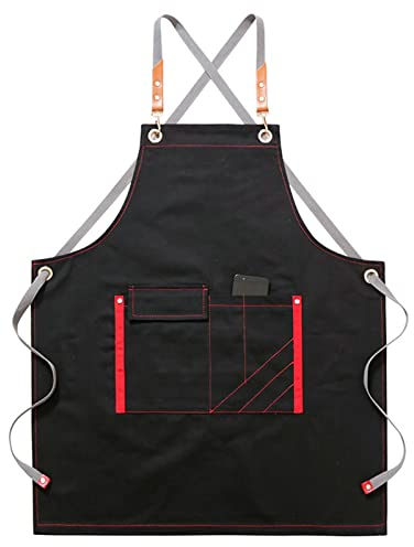 Arbeitsschürze Herren,Robuste Werkzeugschürze für Männer, Arbeitsschürze mit Werkzeugtaschen für Küche, Garten, Keramik, Werkstatt, Garage und mehr (Color : Black, Size : XL)