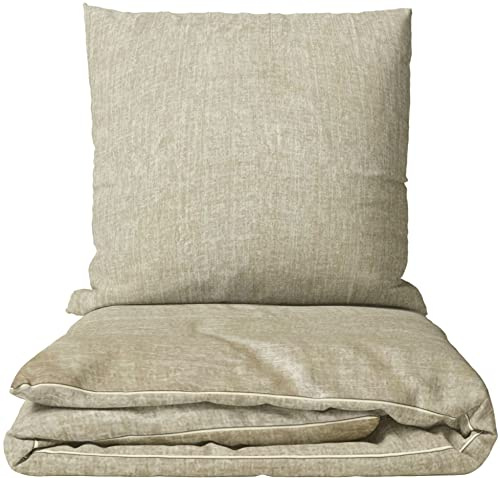 Leonado Vicenti 2tlg. Bettwäsche Microfaser Set 135x200 Beige Meliertes Einfarbig Bettbezug Kissenbezug 80x80 cm mit Reißverschluss