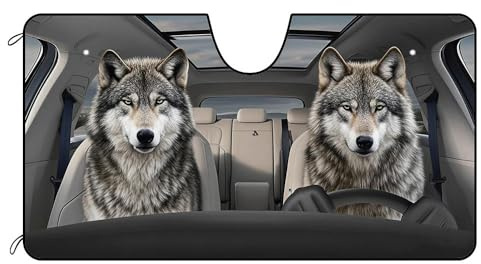 BAGEYOU Car Front Windshield Sunshade Funny Wolf Decor Vehicle Sun Shade Visor UV Ray Reflector Sun Protector, Keep Vehicle Cool, 55 x 30
