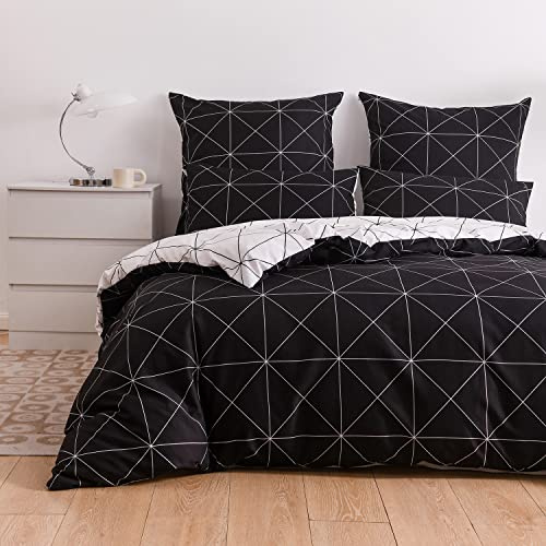 Luofanfei Bettwäsche 155x220 Schwarz Weiß Kariert Muster Aesthetic Modern Karierte Bettwäsche Set Schwarzer Microfaser Tumblr Bettüberzug 220 x 155 Einzelbett Set und 80x80 Kissenbezüge