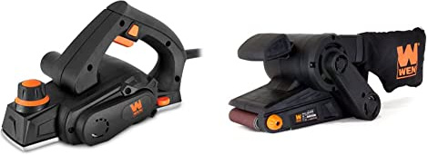 WEN 6528 3.8-Amp Electric Hand Planer, 2-3/8-Inch & 6321 7-Amp 3 in. x 21 in. Corded Belt Sander with Dust Bag , Black