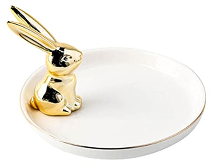 delr Support à bijoux en forme de lapin | Support de bague pour bijoux assiette de bague de lapin | Support de bague de fiançailles de mariage moderne, décoration de plateau d'assiette