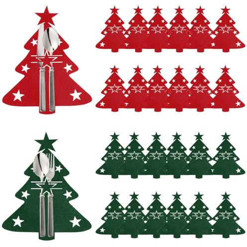 Weihnachtsbaum Besteckhalter*24pcs, ACTOYS Bestecktasche Filz Weihnachten, Besteckbeutel Weihnachtsbaum, Bestecktasche Weihnachten Rot Grün, Christmas Cutlery Bags, Weihnachtliches Besteckständer-Set