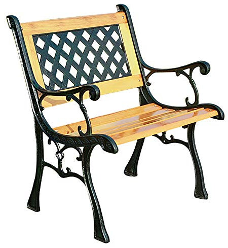 ZMYJTO Park Garden Terrassenbänke Außenbank, Wetterfeste Loungebänke mit Gusseisenrahmen und korrosionsbeständigem Massivholz, 2-3-Sitzer Hofbank mit Rückenlehne Armlehnen, Veranda Dekobänke