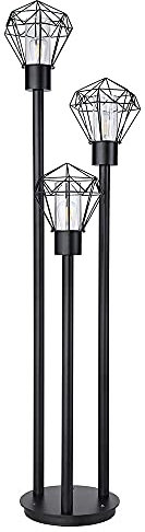 Außenstehleuchte Stehlampe Wegeleuchte Retro Gitter Standleuchte 3 flammig, Edelstahl Metall schwarz, Kunststoff klar, 3x E27, LxH 44x2x170 cm