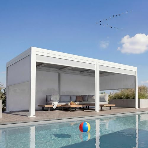 Mendler Pergola HWC-L41 - Cenador de láminas (aluminio, 8 cm, 3 x 6 m), color blanco