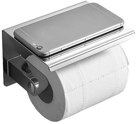 Toilettenpapierhalter für eine Rolle mit Telefonregal, wandmontierter Edelstahl-Taschentuchspender für das Badezimmer (Silber)
