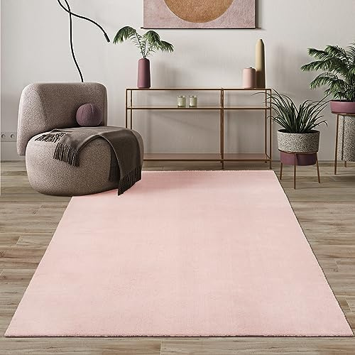 Mia's Teppiche Comfort Tapis Moderne Moelleux à Poils Courts, Dessous antidérapant, Lavable à 30 degrés, Super Doux, Aspect Fourrure, Rose, 80 x 150 cm