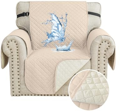 CYCMACO Wasserdicht Sofa Überzug 1 Sitzer, Sesselhusse Haustier Katze Hunde, Sofaschoner rutschfest, Universal Couchüberzug Waschbar, Sofa Covers Mit Armlehnen, Beige