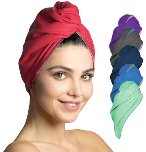 Fit-Flip Haarturban Mikrofaser schnelltrocknend und saugstark | Koralle, 2 Stück, Haarhandtuch mit Knopf, Microfaser Kopf Turban, Haar Handtuch