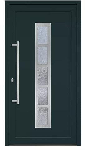 HORI Haustür Eingangstür Komplettset – Robuste Hauseingangstür mit moderner Optik, hoher Wärmedämmung & Sicherheit, Farbe: anthrazit (innen weiß) - DIN links - Modell: Frame - 210 x 100 cm