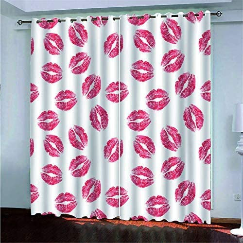 Vorhang Blickdicht Gardinen Mit Ösen - 2 Stücke 140(B) X160(H) cm Verdunklungsvorhänge 3D Foto Mit Roten Lippen Muster Thermovorhang Für Kinderzimmer Schlafzimmer Weihnachtsgardinen