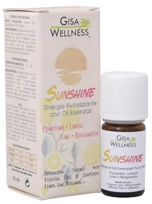 Gisa Wellness - SUNSHINE - Sinergia di Oli Essenziali - [10ml] - 100% Puri e Naturali di Limone, Lime, Pompelmo, Bergamotto - Per Aromaterapia - Made in Italy