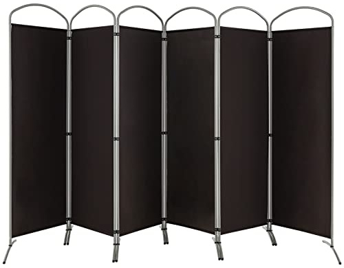 GOPLUS Paravent Pliable à 6 Panneaux, Brise Vue Intérieure et Extérieure avec Support en Métal,Paravent de Chambre Retractable 300 x 188 CM, pour Salon, Chambre, Bureau(Marron)