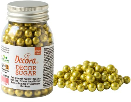 Decora 2081152 Confezione Da 100 G Perle Di Zucchero Maxi Oro 7 Mm