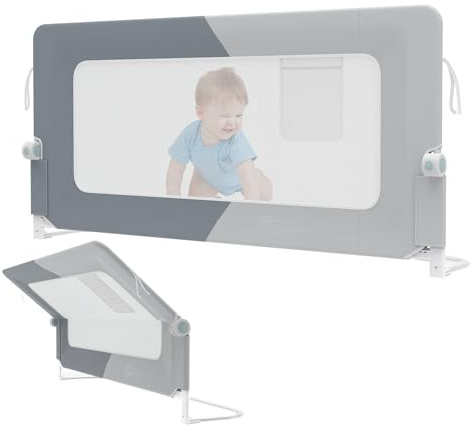 FIVMEN Bettgitter 200cm Rausfallschutz Bett Höhenverstellbar Kinder Bettschutzgitter Zusammenklappbar um 180 Grad Babybettgitter Kinderbettschutzgitter für Kinderbett Elternbetten, Spleißen Grau