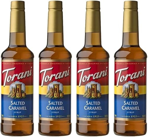 Torani Coffee Syrup, Salted Caramel Flavour (Pack of 4 x 750ml) | Cane Sugar Drink Flavouring for Lattes, Iced Coffee & Hot Drinks, Vegetarian Friendly