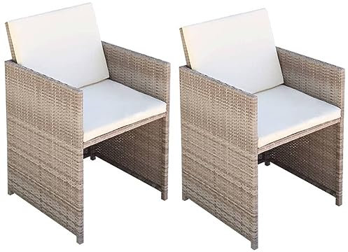 ShGaxin Gartenstühle 2 STK. mit Polstern und Kissen, Gartenmöbel, Balkonstühle, Balkonmöbel, Bistrostuhl, Garten Stühle, Armlehnenstuhl, Poly Rattan Beige