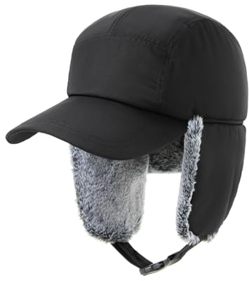 YAMEE Vinterbaseballkeps män varm, trapper mössa för män vintage med plysch foder, vintermössor damer mjuk, pilotmössa för män köldskydd, rysk mössa vindtät, svart, one size