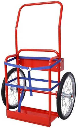 220lbs Capacity Welding Cylinder Hand Truck, Heavy Duty Dual Oxygen/Acetylene Tank Dolly with 20 Pneumatic Wheels & Belts, Hand Truck for Welding Equipment Transport, 47.2x21.5x29.7 Inch, Red