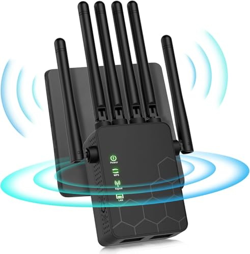 Répéteur WiFi,Repeteur WiFi Puissant,Amplificateur WiFi Répéteur WiFi avec 6 Antennes Puissantes,2 Ports LAN, Mode Repeater/Router/AP,Compatibles avec Tous Les Boîtiers Réseau -(Noir)
