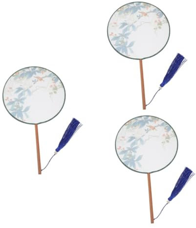 VOSAREA 3pcs Translucent Silk Fan for Handheld Use Chinese Round Fan Tassels for Traditional Dance Performances