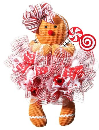 Decorative Gingerbread Wreath - Gingerbread Christmas Wreath | Cute Gingerbread Wreath, Christmas Door Hanger for Indoor & Outdoor Use