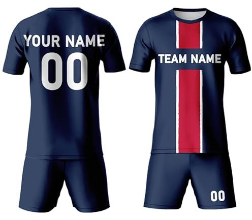 Vintage Football Navy Kit Men Kids Boys Girls,Personalised Soccer Kits Shirt Shorts Children,Custom Team Name Number Jersey S-5XL