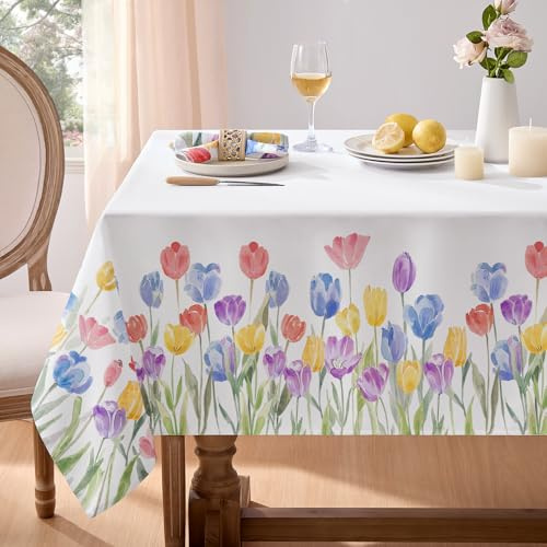 Softalker Tischdecke Outdoor abwaschbare 240x140cm Rechteckig Frühling Tischdecken Tulpe Gartentisch Tischtuch Wasserabweisend Tischwäsche Festliche Sommer Deko für Party Camping Hochzeiten Geburtstag