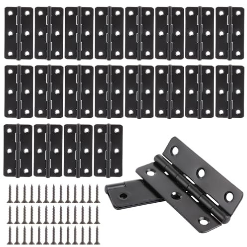 LOLYSIC 20Pcs Black Door Hinges, 76mm (3 Inch) x 40mm Butt Hinges with Screws, Stainless Steel Black Hinge for Wooden Boxes Furniture Cabinet Cupboard Gate Internal Doors