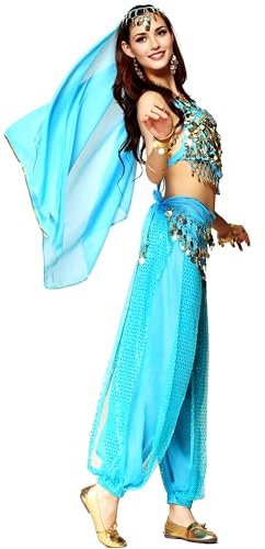 Baisdan Vestido de danza oriental india para mujer - Vestido de princesa árabe - Carnaval - Halloween - Azul claro