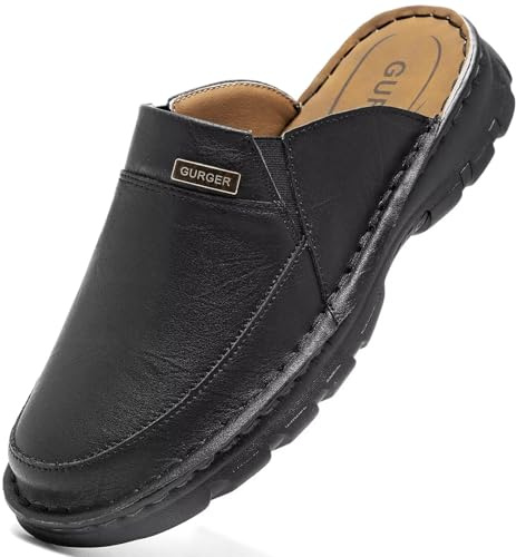GURGER Mules Hombre Piel Verano Puntera Cerrada Sandalias