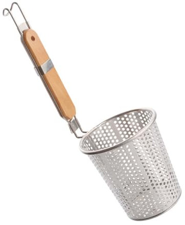 BEBEMOKO Colador De Acero Inoxidable Mango De Madera 12,5 Cm Ideal Para Pasta Dumplings y Fideos