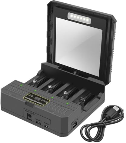Sctecoau Cargador 18650 Batería de Litio Solar Cargador Inteligente Tipo-C Cargador Exterior Multifunción de Cuatro Ranuras