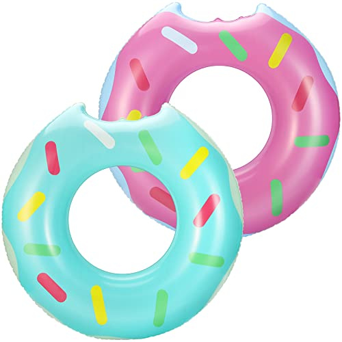 HeySplash Anello di Nuoto, 2 Pezzi Giocattoli Galleggianti a Forma di Ciambella, PVC con Valvola Gonfiabile, Ciambella Gonfiabile per Adulti Estate Mare Piscina Giochi Sapiaggia - Azzurro&Rosa