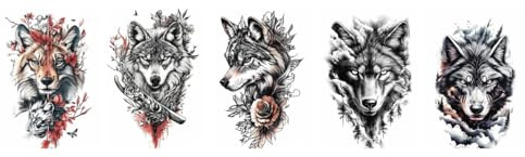 5 Blätter Temporäres Wolf-Tattoo Fake Tier Tattoo T-Wolf5