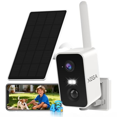 XEGA 4G Überwachungskamera Außen mit SIM ohne WLAN 180° Schwenk IP66 | 10000mAh Akku, PIR-Bewegungserkennung, 2-Wege-Audio, Speicher via TF-Karte oder Cloud, wetterfest IP66