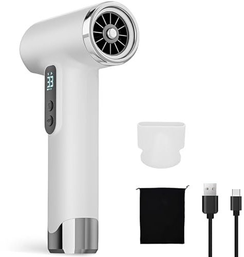 Asciugatrice per Capelli in Cordone, Asciugacapelli a Batteria USB USB Ricaricabile da 100000 Giri/Min 200 W Portaggio Portatile per Interno, Esterno, Campeggio, Turismo (WHITE)