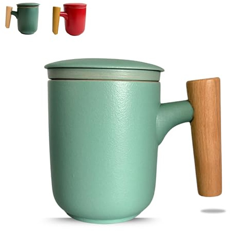 BREEZY NEST Tea Strainer Mug with Lid - Matte Ceramic Infuser Mug for Loose Leaf Tea, Japanese Infuser Teapot, Fine Strainer, Dishwasher Safe - 300ml Capacity (Mint)
