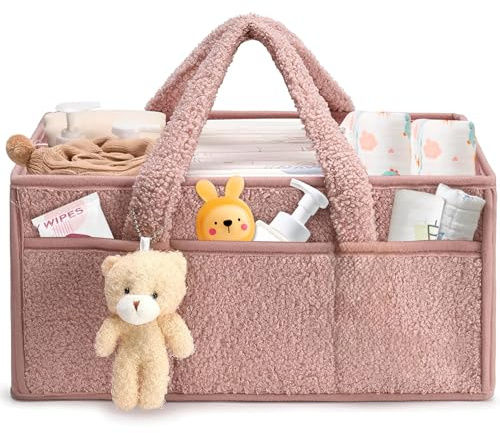 CHANXIUZAI Baby Wickeltasche Organizer，Baby-Windel-Caddy Organizer für Wickeltisch，Multifunktional Tragbar Wickel Organizer für Feuchttücher und Babysachen (Rosa)